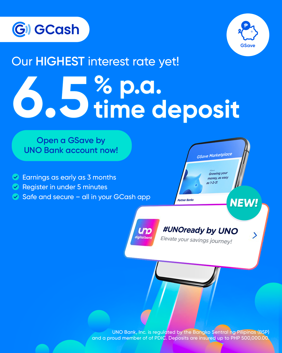 GCash UNO Digital Bank offer highest interest rate of 6.5 p.a